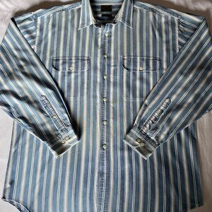 Evergreen Vintage Blue Striped Men's Shirt Full Fit size L